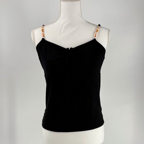 No Boundaries Black Ribbed Tank Top Junior L W/ Adjustable & Beaded Straps - Picture 1 of 11